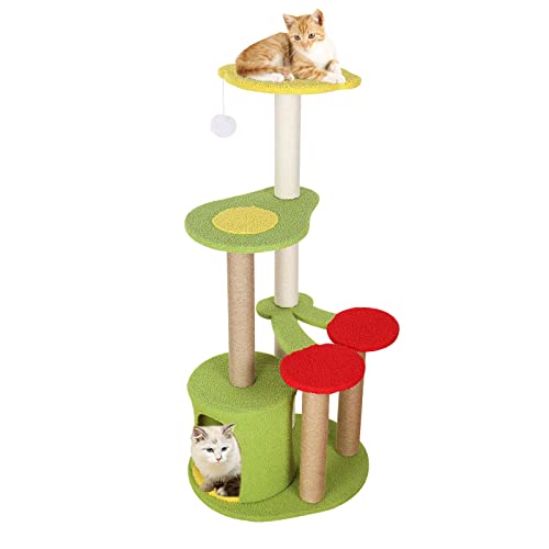 Lucky Monet Furit-Themen-Katzenbaumturm für Indoor-Katzen, 41,7 Zoll, einzigartiger süßer Katzenaktivitätsbaum mit Sisal-Kratzstämmen, mehrstufiger Kirsch-Katzenbaum-Möbel-Höhle, Grün von Lucky Monet