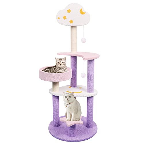 Lucky Monet Niedlicher Katzenbaum mit Sisal-Kratzstämmen, mehrstufiger Katzenaktivitätsbaum, Kletterturm für Indoor-Katzen, Kätzchen, Haustierhaus, Spielruhe, 124 cm, Violett + Rosa Lucky Monet Niedlicher Katzenbaum mit Sisal-Kratzstämmen, mehrstufiger Katzenaktivitätsbaum, Kletterturm für Indoor-Katzen, Kätzchen, Haustierhaus, Spielruhe, 124 cm, Violett + Rosa von Lucky Monet