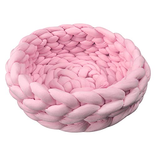 Lucky Monet Rundes Katzenkorb aus Baumwolle, gestrickt, niedliches Boho-Haustiernest für Welpen, Kätzchen, Katzen, Hunde (50 cm, Rosa) von Lucky Monet