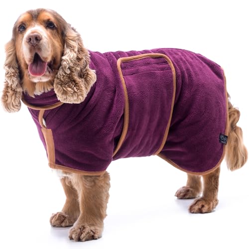 Lucky Paws® Hundebademantel – doppellagiger, Ultra-absorbierender & luxuriös weicher Bademantel Hund – Hunde in Minuten trocknen – Hundehandtuch & Hunde Bademantel in 1 (XXS, Pflaume) von Lucky Paws
