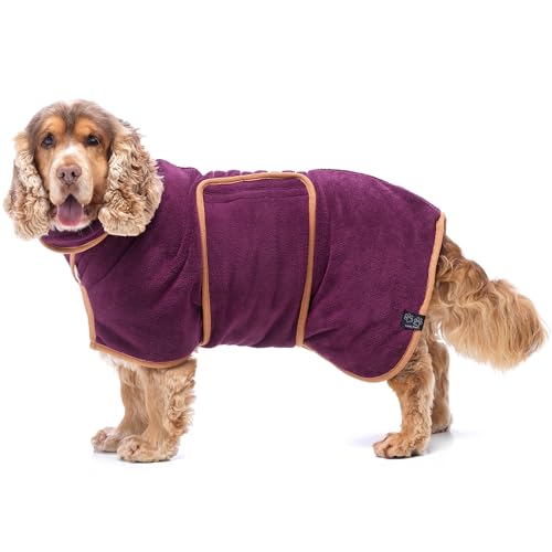 Lucky Paws® Hundebademantel - doppellagiger Bademantel Hund - schneller trocken in Minuten, absorbierendes Hundehandtuch & weicher Hunde Bademantel in 1 - Luxus Hundehandtuch Bademantel (XS, Pflaume) von Lucky Paws