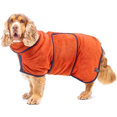 Lucky Paws® Hundebademantel - Doppellagiger Schnelltrocknender Bademantel, Absorbierendes Hundehandtuch in 1, Luxus Hundehandtuch (M, Bernstein) von Lucky Paws