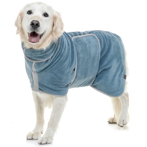 Lucky Paws® Hundebademantel – doppellagiger, Ultra-absorbierender & luxuriös weicher Bademantel Hund – Hunde in Minuten trocknen – Hundehandtuch & Hunde Bademantel in 1 (M, Petrolblau) von Lucky Paws