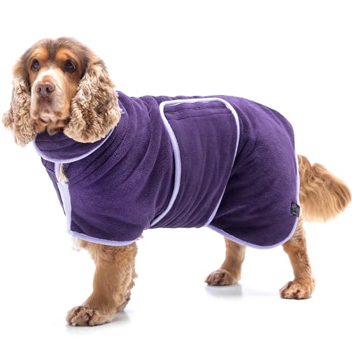Lucky Paws® Hundebademantel - doppellagiger Bademantel Hund - trocken in Minuten, absorbierendes Hundehandtuch & weicher Hunde Bademantel in 1 - Luxus Hundehandtuch Bademantel (XS, Aubergine) von Lucky Paws