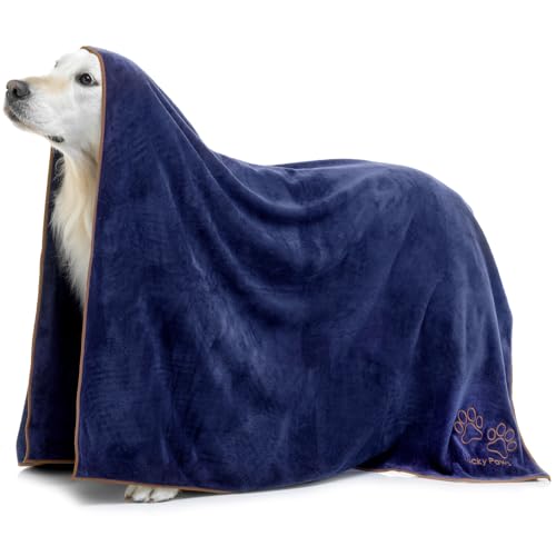 Lucky Paws® Hundehandtuch - 140x100cm Riesengröße Hundehandtuch extra saugfähig luxuriös weiches Hunde Handtuch Hundebesitzer & Hunde Zubehör (1er-Pack Riesengröße, Marine) von Lucky Paws