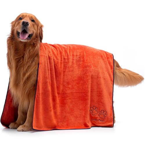 Lucky Paws® Hundehandtuch - 140x70cm XL Hundehandtuch extra saugfähig - schnell trocknend, luxuriös weiches Hunde Handtuch Hundebesitzer und Hunde Zubehör (1er-Pack, Bernstein) von Lucky Paws