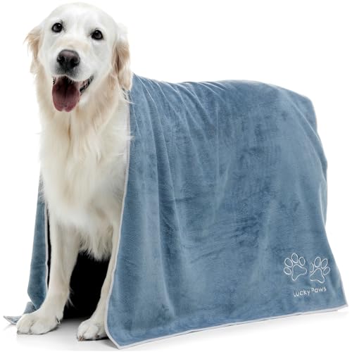 Lucky Paws® Hundehandtuch - 140x70cm XL Hundehandtuch extra saugfähig - schnell trocknend, luxuriös weiches Hunde Handtuch Hundebesitzer und Hunde Zubehör (1er-Pack, Petrolblau) von Lucky Paws