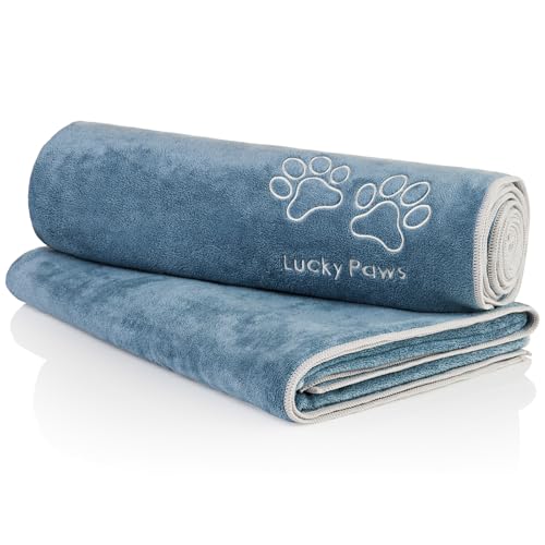 Lucky Paws® Hundehandtuch - 140x70cm XL Hundehandtuch extra saugfähig - schnell trocknend, luxuriös weiches Hunde Handtuch Hundebesitzer und Hunde Zubehör (2er-Pack, Petrolblau) von Lucky Paws