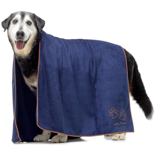 Lucky Paws® Hundehandtuch - 140x70cm XL Hundehandtuch extra saugfähig - schnell trocknend, luxuriös weiches Hunde Handtuch Hundebesitzer und Hunde Zubehör (1er-Pack, Marine) von Lucky Paws