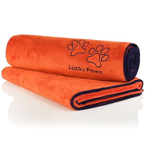 Lucky Paws® Hundehandtuch - 140x70cm XL Hundehandtuch extra saugfähig - schnell trocknend, luxuriös weiches Hunde Handtuch Hundebesitzer und Hunde Zubehör (2er-Pack, Bernstein) von Lucky Paws