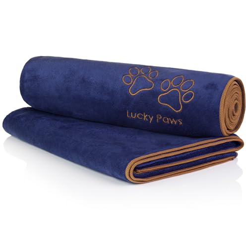 Lucky Paws® Hundehandtuch - 140x70cm XL Hundehandtuch extra saugfähig - schnell trocknend, luxuriös weiches Hunde Handtuch Hundebesitzer und Hunde Zubehör (2er-Pack, Marine) von Lucky Paws