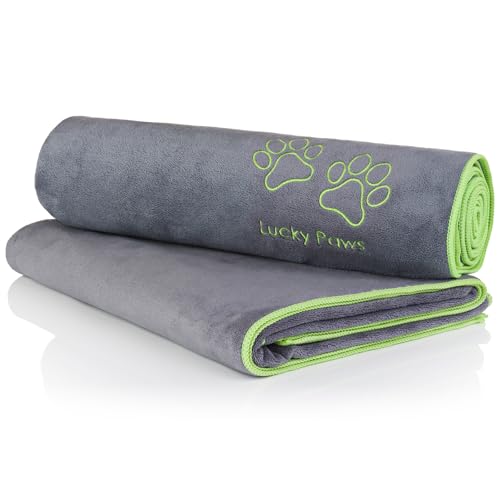 Lucky Paws® Hundehandtuch - 140x70cm XL Hundehandtuch extra saugfähig - schnell trocknend, luxuriös weiches Hunde Handtuch Hundebesitzer und Hunde Zubehör (2er-Pack, grau) von Lucky Paws