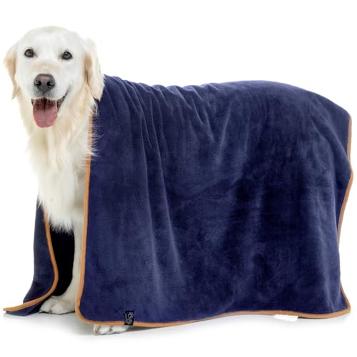 Lucky Paws® Hundehandtuch - luxuriöse 600g/m,140x80cm XL Hundehandtuch extra saugfähig - trocknet schnell, weiches Hunde Handtuch - Gute Geschenke für Hundebesitzer - Hunde Zubehör (1er-Pack, Marine) von Lucky Paws
