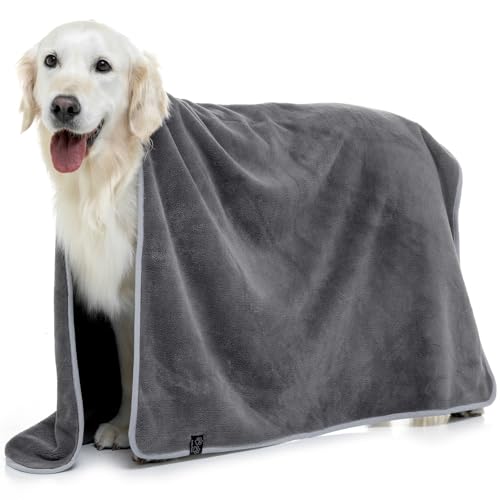 Lucky Paws® Hundehandtuch - luxuriöse 600g/m,140x80cm XL Hundehandtuch extra saugfähig - trocknet schnell, weiches Hunde Handtuch - Gute Geschenke für Hundebesitzer - Hunde Zubehör (1er-Pack, grau) von Lucky Paws
