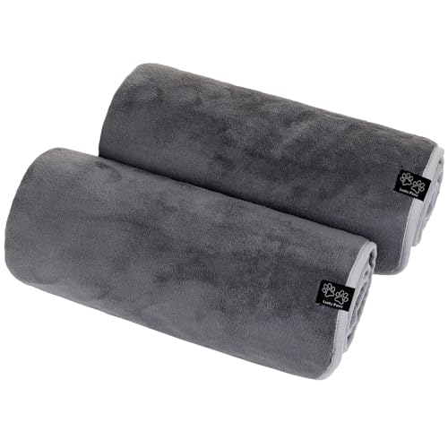 Lucky Paws® Hundehandtuch - luxuriöse 600g/m,140x80cm XL Hundehandtuch extra saugfähig - trocknet schnell, weiches Hunde Handtuch - Gute Geschenke für Hundebesitzer - Hunde Zubehör (2er-Pack, grau) von Lucky Paws