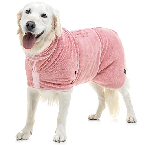 Lucky Paws® Hundebademantel - Doppellagiger, Schnell Trocknender Luxus-Bademantel & Absorbierendes Hundehandtuch in 1 - Für Hunde (M, Staubrosa) von Lucky Paws