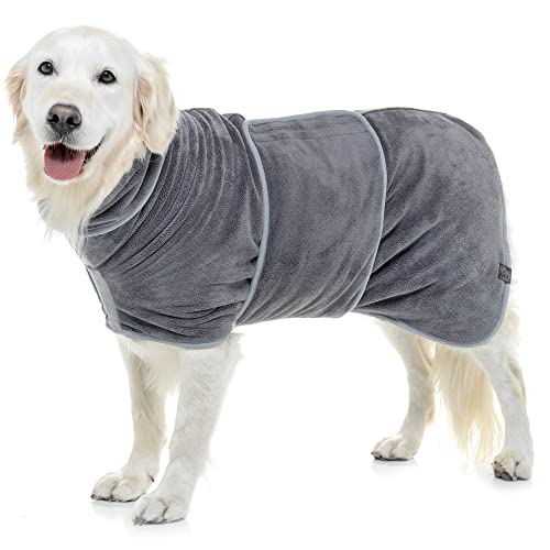 Lucky Paws® Hundebademantel - doppellagiger Bademantel Hund - schneller trocken in Minuten, absorbierendes Hundehandtuch & weicher Hunde Bademantel in 1 - Luxus Hundehandtuch Bademantel (S, Grau) von Lucky Paws