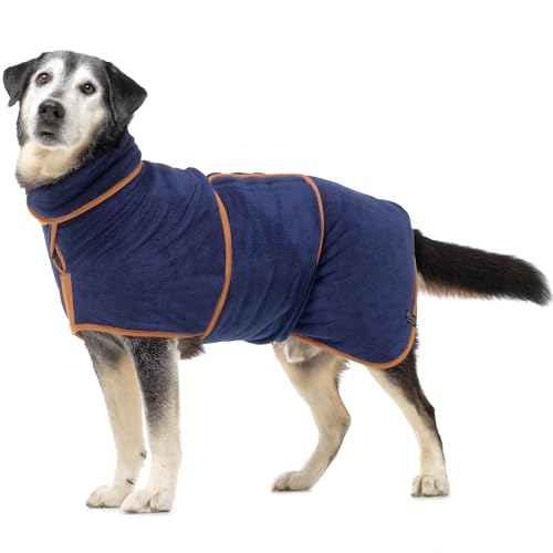 Lucky Paws® Hundebademantel - doppellagiger Bademantel Hund - schneller trocken in Minuten, absorbierendes Hundehandtuch & weicher Hunde Bademantel in 1 - Luxus Hundehandtuch Bademantel (S, Marine) von Lucky Paws