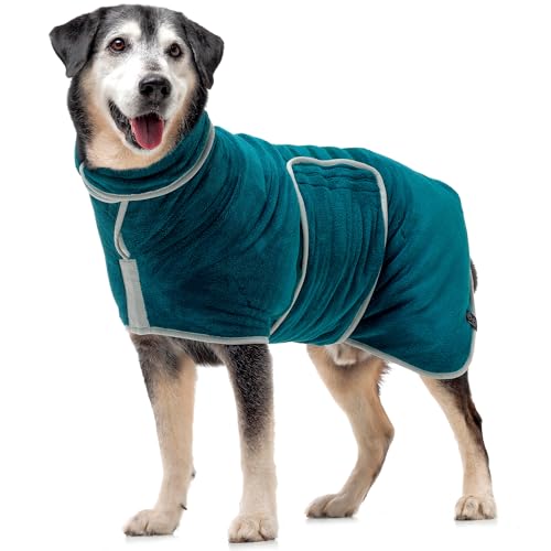 Lucky Paws® Luxuriöser Hundebademantel - Doppellagiger Bademantel Hund - Super saugfähiger Ultraweicher Hundehandtuch/Hundebademantel für große, mittelgroße und kleine Hunde (M, Teal) von Lucky Paws