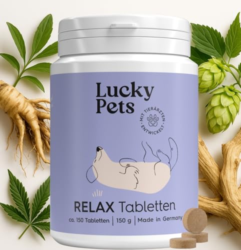Beruhigungsmittel für Hunde 150 g I Mit L-Tryptophan, Baldrian & Hanfsaat zu natürlicher Gelassenheit | Stress, Angst, Reise, Silvester I Relax Tabletten I Deutscher Hersteller I Lucky Pets von Lucky Pets