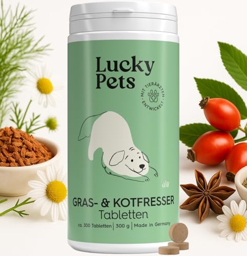 Gras- & Kotfresser Tabletten Hund 300 g I Mit Ulmenrinde, Bentonit & Heilerde I 100% pflanzlich & magenschonend | Bei Gras- & Kotfressen | Deutscher Hersteller I hohe Akzeptanz I Lucky Pets von Lucky Pets