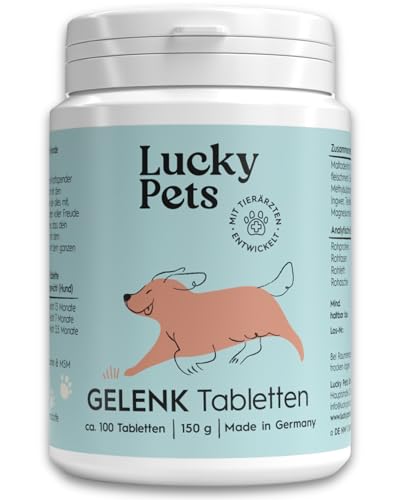 Lucky Pets Gelenktabletten Hund TESTSIEGER – Hochdosiert mit Grünlippmuschel, Teufelskralle, MSM, Glucosamin, Weihrauch – 100 Stück, Made in Germany, hohe Akzeptanz, reicht für bis zu 6 Monate Lucky Pets Gelenktabletten Hund TESTSIEGER – Hochdosiert mit Grünlippmuschel, Teufelskralle, MSM, Glucosamin, Weihrauch – 100 Stück, Made in Germany, hohe Akzeptanz, reicht für bis zu 6 Monate von Lucky Pets