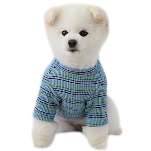 Lucky Petter Doppelt gestreiftes Hundeshirt für kleine große Hunde, T-Shirts, weich, atmungsaktiv, Hunde-Baumwollhemd, Basic-Shirts (groß, himmelblau) von Lucky Petter