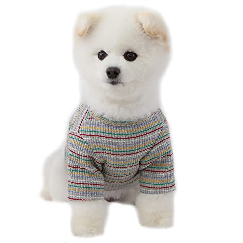Lucky Petter Doppelt gestreiftes Hundeshirt für kleine große Hunde T-Shirts Weich Atmungsaktiv Hund Baumwolle Shirt Basic Shirts (Klein, Grau) von Lucky Petter