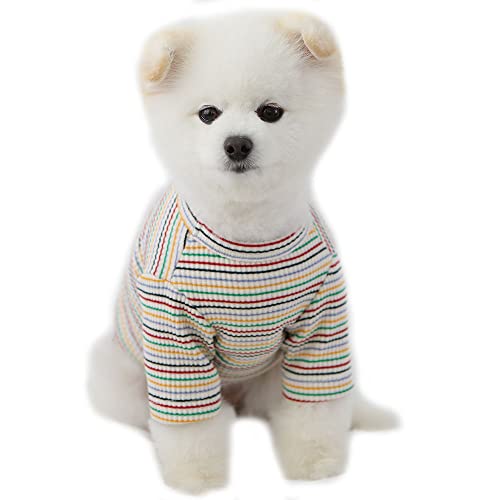 Lucky Petter Doppelt gestreiftes Hundeshirt für kleine große Hunde T-Shirts Weich Atmungsaktiv Hund Baumwolle Shirt Basic Shirts (Klein, Weiß) von Lucky Petter