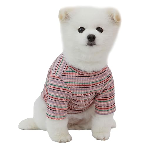 Lucky Petter Doppelt gestreiftes Hundeshirt für kleine große Hunde T-Shirts Weiches atmungsaktives Hund Baumwollshirt Basic Shirts (Large, Rosa) von Lucky Petter