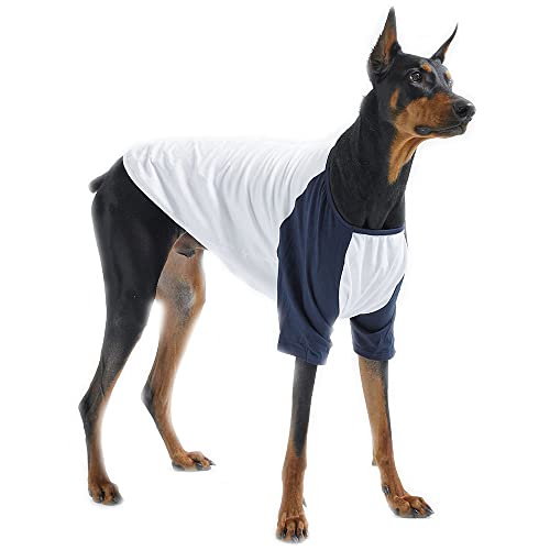 Lucky Petter Haustier-Kleidung für Hunde / Katzen / Welpen, Raglan-T-Shirt, strapazierfähig und elastisch, Größe 4XL, Weiß/Marineblau von Lucky Petter
