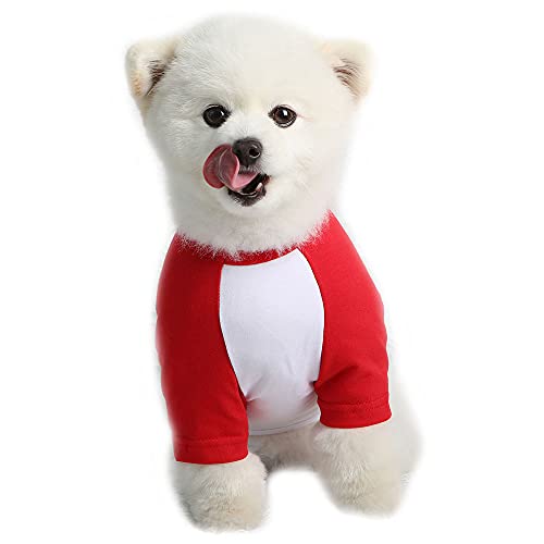 Lucky Petter Haustier-Kleidung für Hunde / Katzen / Welpen, Raglan-T-Shirt, strapazierfähig und elastisch, Größe L, Weiß / Rot von Lucky Petter