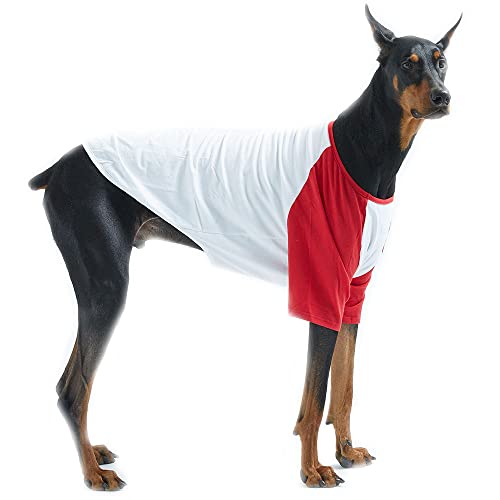 Lucky Petter Haustier-Kleidung für Hunde / Katzen / Welpen, Raglan-T-Shirt, strapazierfähig und elastisch, Größe XL, Weiß / Rot von Lucky Petter