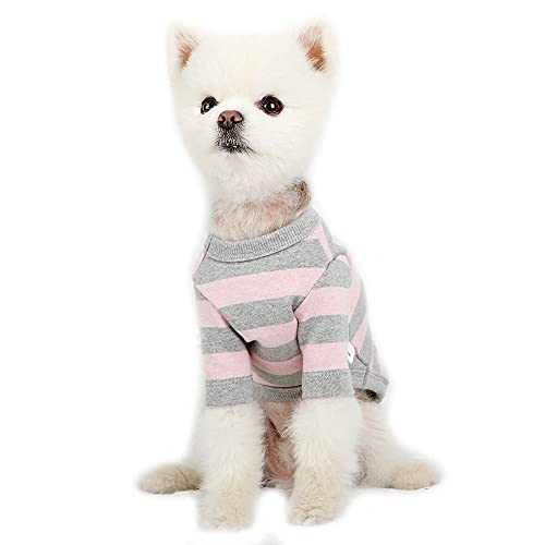 Lucky Petter Haustier-Kleidung für Hunde und Katzen, gestreift, strapazierfähiges und elastisches Hunde-Shirt, Bekleidung Outfits (Medium, Rosa/Grau) von Lucky Petter