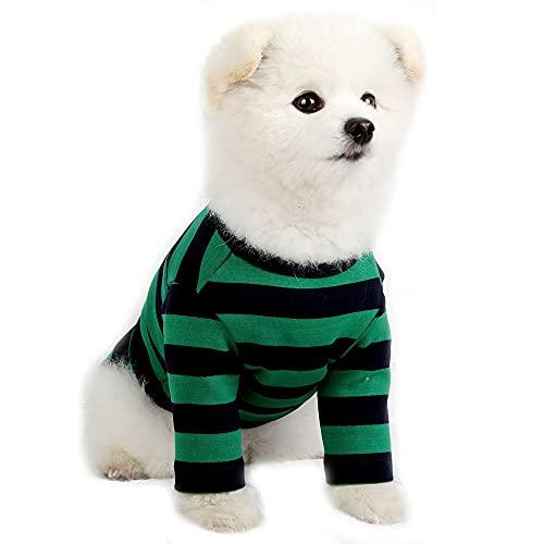 Lucky Petter Haustier-Kleidung für Hunde und Katzen, gestreift, strapazierfähiges und elastisches Hunde-Shirt, Kleidung (klein, grün/marineblau) von Lucky Petter