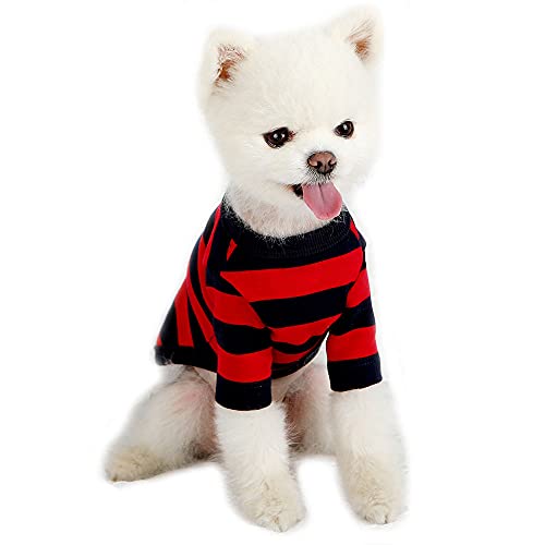 Lucky Petter Haustier-Kleidung für Hunde und Katzen, gestreiftes T-Shirt, strapazierfähig und elastisch, Größe M, Rot/Marineblau von Lucky Petter