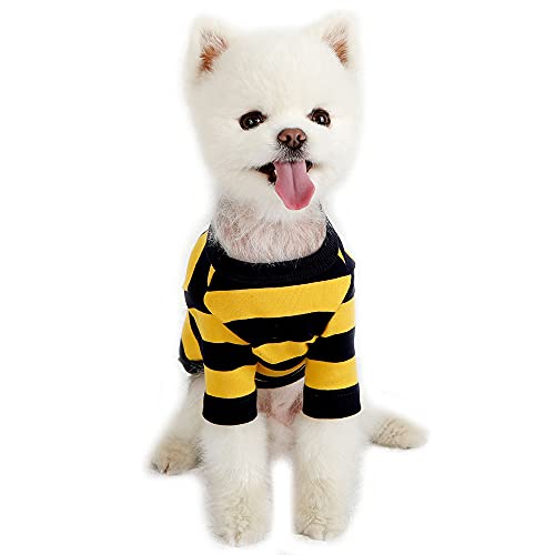 Lucky Petter Haustier-Kleidung für Hunde und Katzen, gestreiftes T-Shirt, strapazierfähig und elastisch, für Hunde, Größe XS, Gelb / Marineblau von Lucky Petter