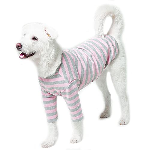 Lucky Petter Hunde-Baumwoll-Shirts für kleine und große Hunde, Rugby, gestreift, weich, atmungsaktiv, Hunde-Shirt, Haustierkleidung (3X-Large, Pink/Grau) von Lucky Petter