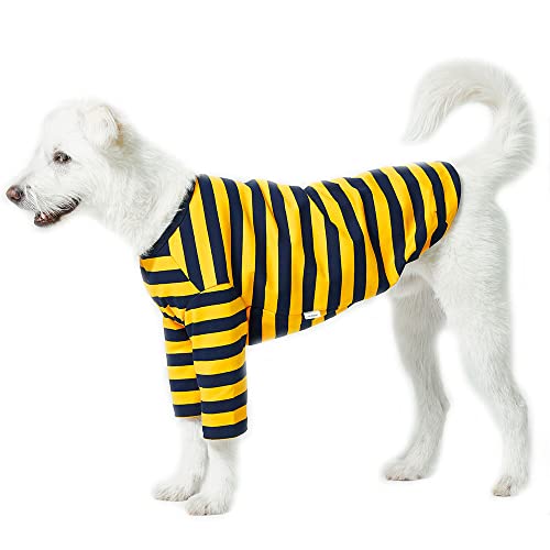 Lucky Petter Hunde-Baumwoll-Shirts für kleine und große Hunde, Rugby-Streifen, weich, atmungsaktiv, Hunde-Shirt, Haustierkleidung (2X-Large, Gelb/Marineblau) von Lucky Petter