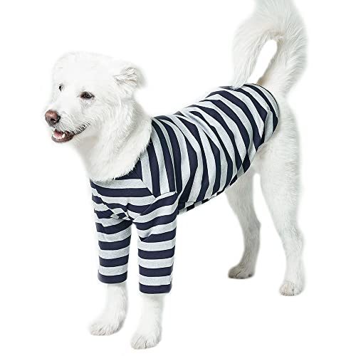 Lucky Petter Hunde-Baumwoll-Shirts für kleine und große Hunde, Rugby-Streifen, weich, atmungsaktiv, Hunde-Shirt, Haustierkleidung (2X-Large, Grau/Marineblau) von Lucky Petter