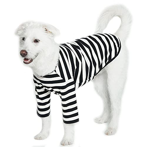 Lucky Petter Hunde-Baumwoll-Shirts für kleine und große Hunde, Rugby-Streifen, weich, atmungsaktiv, Hunde-Shirt, Haustierkleidung (2X-Large, Weiß/Schwarz) von Lucky Petter