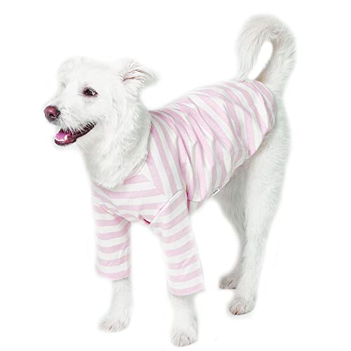 Lucky Petter Hunde-Baumwoll-Shirts für kleine und große Hunde, Rugby-Streifen, weich, atmungsaktiv, Hunde-Shirt, Haustierkleidung (4XL, Elfenbein/Rosa) von Lucky Petter