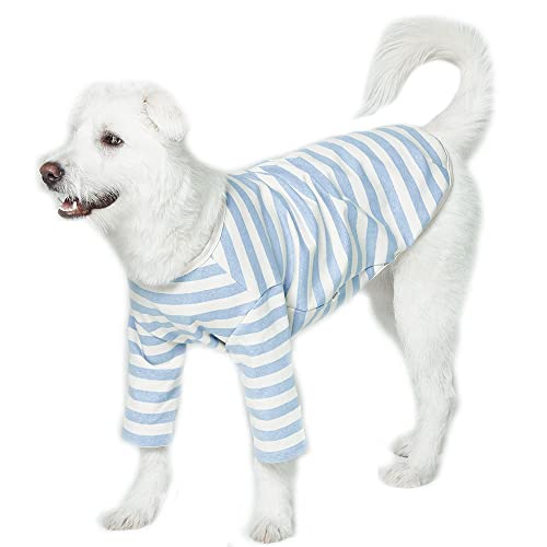 Lucky Petter Hunde-Baumwoll-Shirts für kleine und große Hunde, Rugby-Streifen, weich, atmungsaktiv, Hunde-Shirt, Haustierkleidung (Größe XXL, Elfenbein/Blau) von Lucky Petter