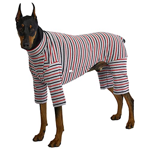 Lucky Petter Hunde-Schlafanzug für kleine Hunde, Basic Onesie Doggie Jammies Hundehemd, dehnbar, Hunde-Overall, Bodysuit, Pjs (4X-Large, Stripe Gray) von Lucky Petter