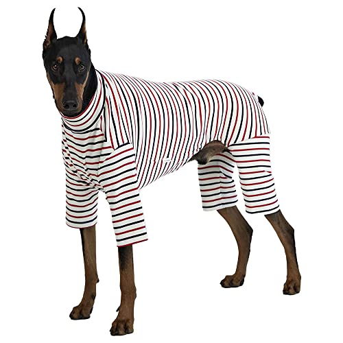 Lucky Petter Hundepyjama für kleine Hunde Basic Onesie Doggie Jammies Hundehemd Dehnbarer Hundeoverall Bodysuit Pjs (5X-Large, Streifen Weiß) von Lucky Petter
