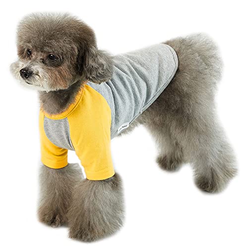 Lucky Petter Hundeshirt für kleine und große Hunde, Raglan-Baumwolle, T-Shirts, weich, atmungsaktiv, Hunde-Shirts, Haustierkleidung, graue Serie (Medium, Grau/Gelb) von Lucky Petter