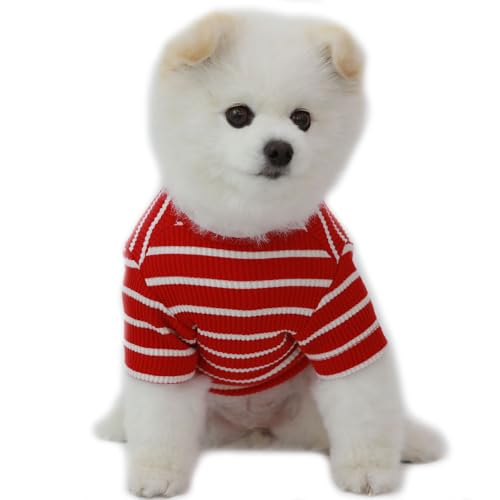 Lucky Petter Neu Gestreiftes Hundeshirt für Kleine Große Hunde T-Shirt Weich Atmungsaktiv Hund Baumwolle Shirt Basic Shirts (XS, Rot/Weiß) von Lucky Petter