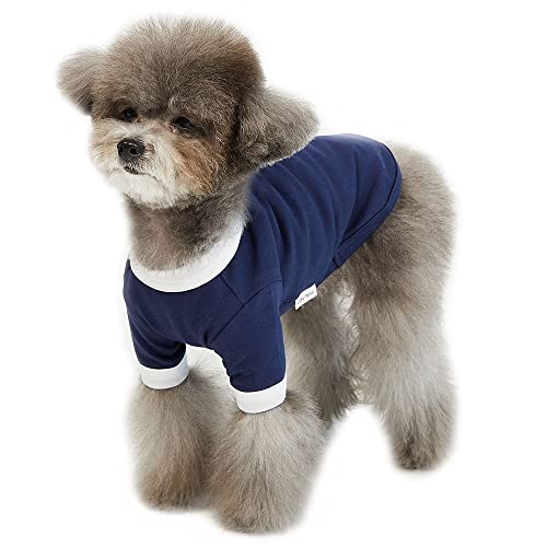 Lucky Petter Ringer Hunde-Shirt für kleine und große Hunde, Baumwolle, T-Shirts, weich, atmungsaktiv, Hunde-Shirts, Haustierkleidung (Medium, Marineblau/Weiß) von Lucky Petter