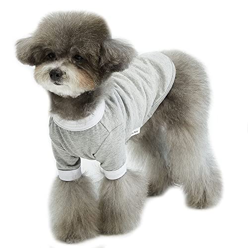 Lucky Petter Ringer Hunde-Shirt für kleine und große Hunde, Baumwolle, T-Shirts, weich, atmungsaktiv, Hunde-Shirts, Haustierkleidung (XS, Grau/Weiß) von Lucky Petter