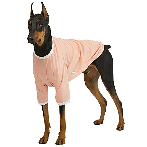 Lucky Petter Ringer Hundeshirt für kleine und große Hunde, Baumwolle, T-Shirts, weich, atmungsaktiv, Hunde-Shirts, Haustierkleidung, 4X-Large, Pfirsich/Weiß von Lucky Petter